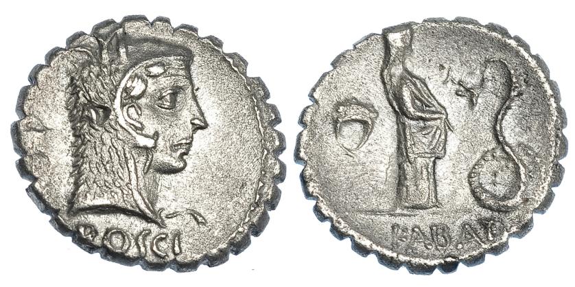 283   -  ROSCIA. Denario. Roma (64 a.C.). CRAW-412.1. FFC-1090. Superficies rugosas. EBC.