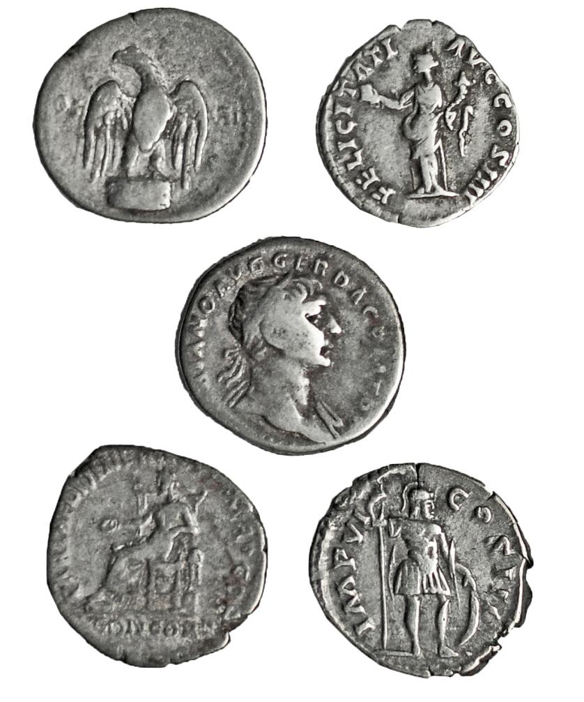 293   -  Lote 5 denarios: Vespasiano, Trajano, Adriano, Antonino Pío y Marco Aurelio. BC+/MBC-.