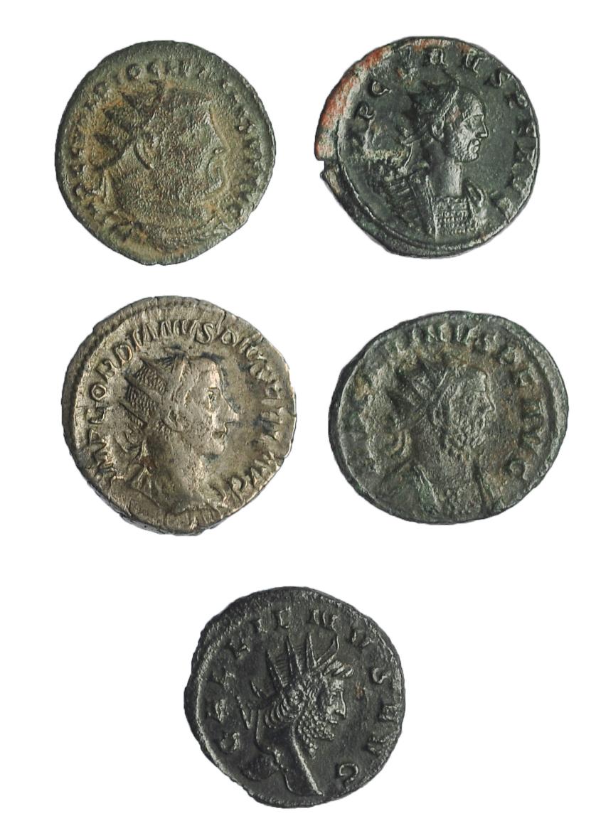 298   -  Lote 5 antoninianos: Gordiano III, Galieno, Caro, Carino y Diocleciano. BC/MBC-.