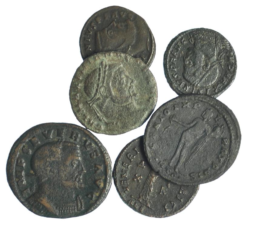 299   -  Lote 6 follis de varios módulos: Galerio (2). Severo, Galeria Valeria, Maximino Daza y Licinio II. BC/BC+.