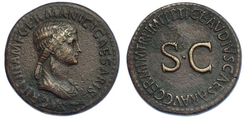 317   -  AGRIPINA (bjo Claudio I). Sestercio. Roma (c. 50-54). A/ Cabeza de Agripina la Mayor a der.; AGRIPPINA M F GERMANICI CAESARIS. R/ SC, alrededor TI CLAVDIVS CAESAR AVG GERM P M TR P IMP P P. RIC-102. Pátina marrón. MBC/MBC+.