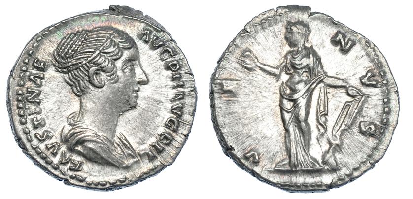 370   -  FAUSTINA LA MENOR. Denario. Roma. R/ Venus a izq. con manzana y timón; VENVS. RIC-513d. EBC+/EBC.