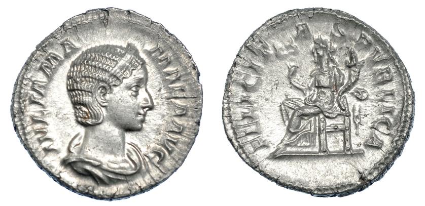 406   -  JULIA MAMEA. Denario. Roma (222-235). R/ Felicitas sentada a izq. con caduceo y cornucopia; FELICITAS PVBLICA. RIC-338. EBC.