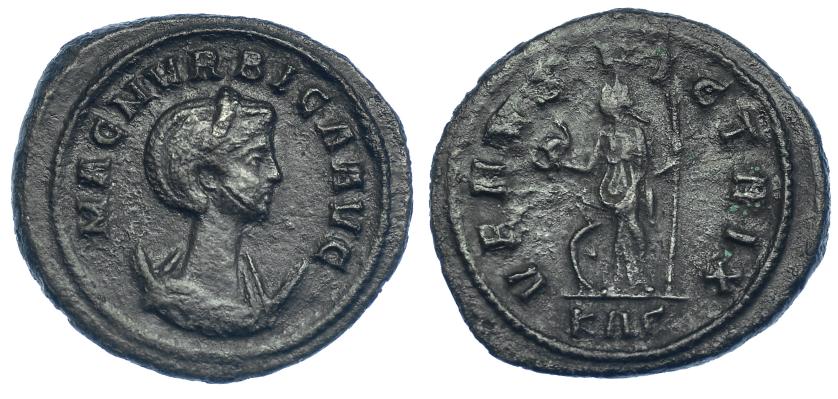 431   -  MAGNIA URBICA. Antoniniano. Roma (283-285). R/ Venus a izq. con casco, cetro y escudo a sus pies; VENVS VICTRIX, exergo KAS. RIC-343. Pequeñas marcas. MBC/MBC-. Muy escasa.