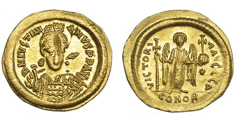 450   -  JUSTINIANO I. Sólido. Constantinopla. Oficina A. SBB-137. Vano en anv. B.O. EBC.