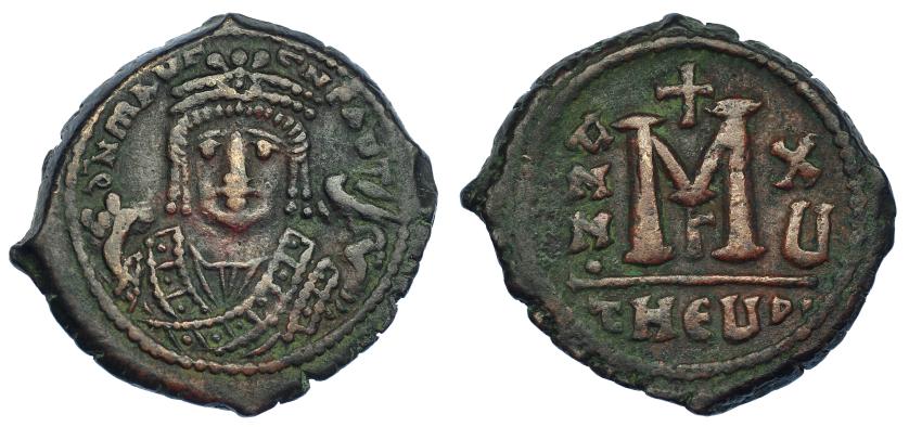 452   -  MAURICIO TIBERIO. Follis. Antioquia (Theupolis). R/ Año reinal 15, oficina gamma. SBB-533. MBC.