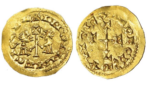 486 - EGICA Y WITIZA. Tremissis. Toleto. AU 1,47 g. CNV-571.11, mismo ejemplar ilustrado. EBC+. Muy escasa. Ex Vico Marzo 2008, lote nº 337.