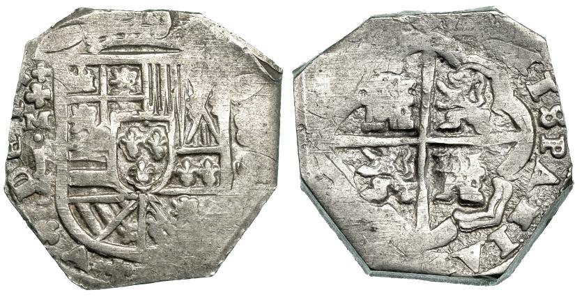 516   -  8 reales. Fecha no visible (1706-1709). AR 26,55 g. Madrid. J. VI-tipo 120. MBC+/MBC.