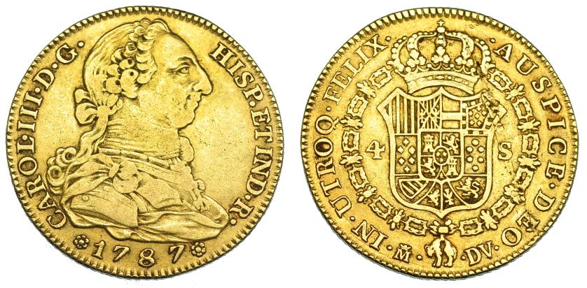 533   -  4 escudos. 1787. Madrid. DV. VI-1471. Hojita en rev. MBC-/MBC.