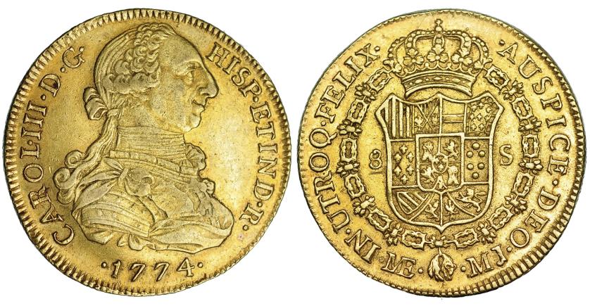 536   -  8 escudos. 1774. Lima. MJ. VI-1601. MBC.