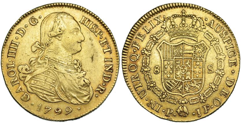 566   -  8 escudos. 1799. Popayán. JF. VI-1379. MBC-/MBC.