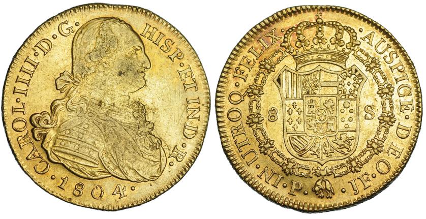 569   -  8 escudos. 1804. Popayán. JF. VI-1384. R.B.O. MBC.