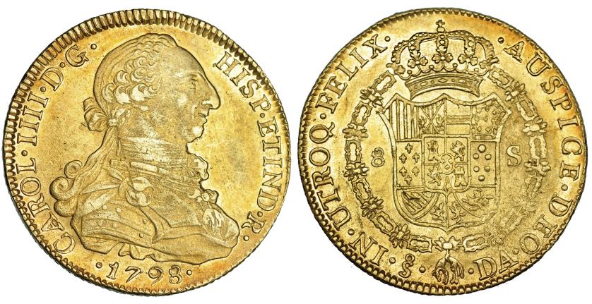 575   -  8 escudos. 1798. Santiago. DA. VI-1422. Fina rayita en anv. R.B.O. MBC+/EBC-.