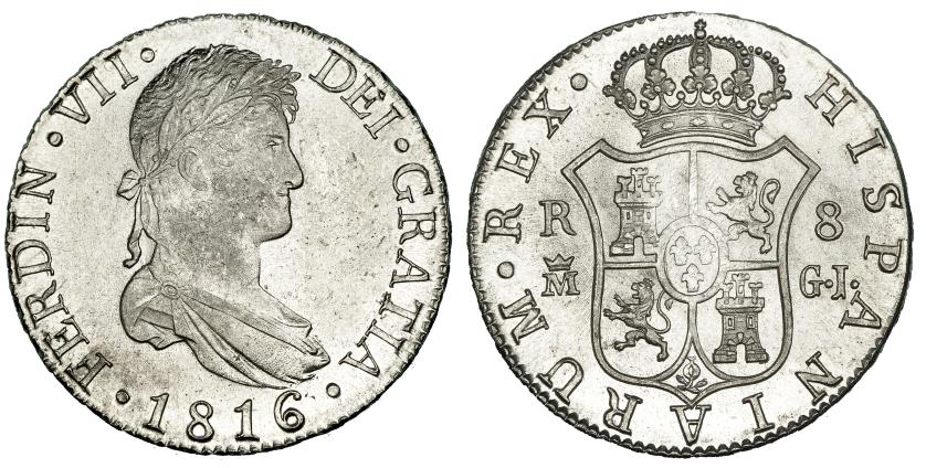 583   -  8 reales. 1816. Madrid. GJ. Ley. HISPANIARUM. VI-1067. Pleno B.O. SC.