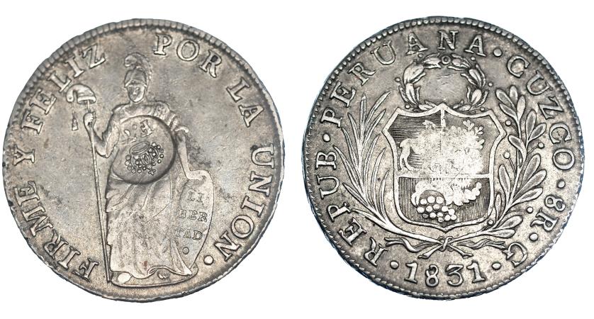 584   -  Manila, Filipinas. Resello de Fernando VII coronado dentro de óvalo sobre 8 reales, 1831, Cuzco, G. KM-84. VI-p. 395. MBC+.