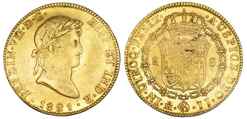 597   -  8 escudos. 1821. México. JJ. VI-1495. R.B.O. MBC-.