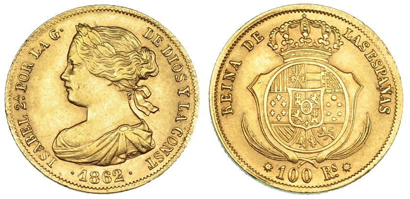 613   -  100 reales. 1862. Barcelona. VI-638. MBC+.