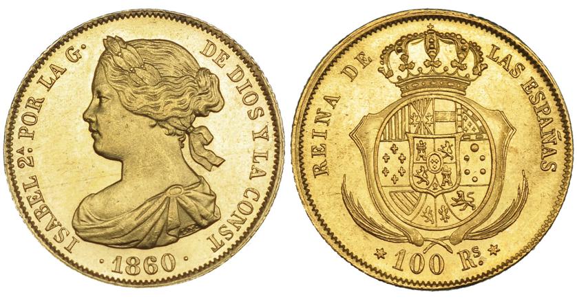 615   -  100 reales. 1860. Madrid. VI-647. B.O. SC.