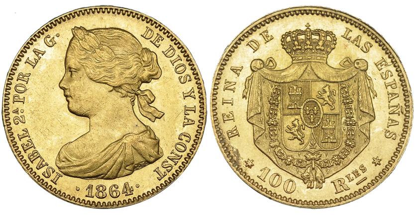 617   -  100 reales. 1864. Madrid. VI-651. B.O. EBC+/SC.