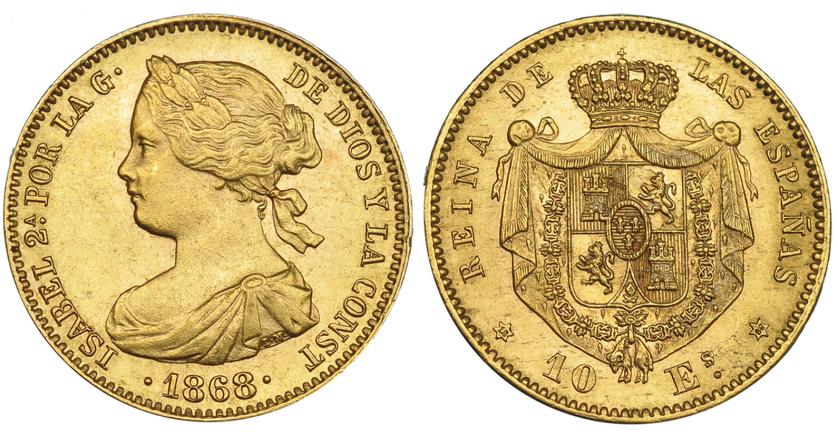622   -  10 escudos. 1868*18-68. Madrid. VI-668. EBC+.