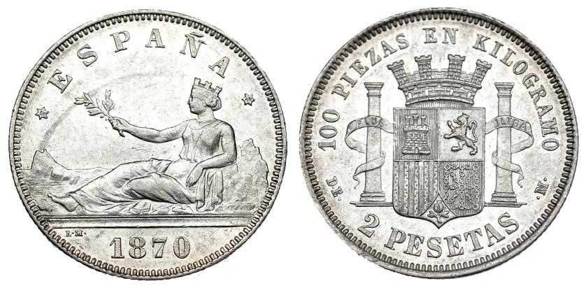 628   -  2 pesetas. 1870 *18-74. Madrid. DEM. VII-19. B.O. EBC.