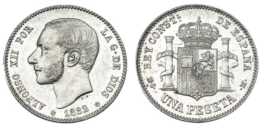 644   -  Peseta. 1882*18-82. Madrid. MSM. VII-59. Pequeñas marcas de doble acuñación. B.O. EBC.