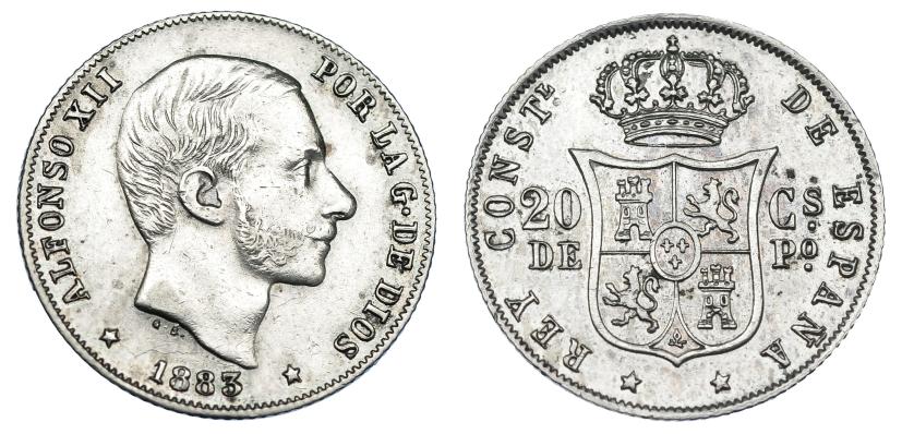 646   -  20 centavos de peso. 1883. Manila. VII-67. EBC-.