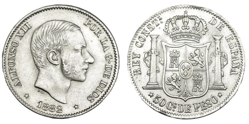 648   -  50 centavos de peso. 1882. Manila. VII-77. MBC+.
