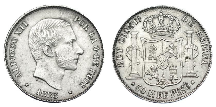 649   -  50 centavos de peso. 1883. Manila. VII-78. MBC+/EBC-.