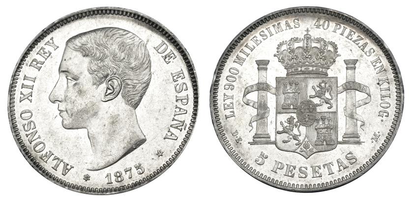 650   -  5 pesetas. 1875*18-75. Madrid. DEM. VII-81. EBC/EBC+.