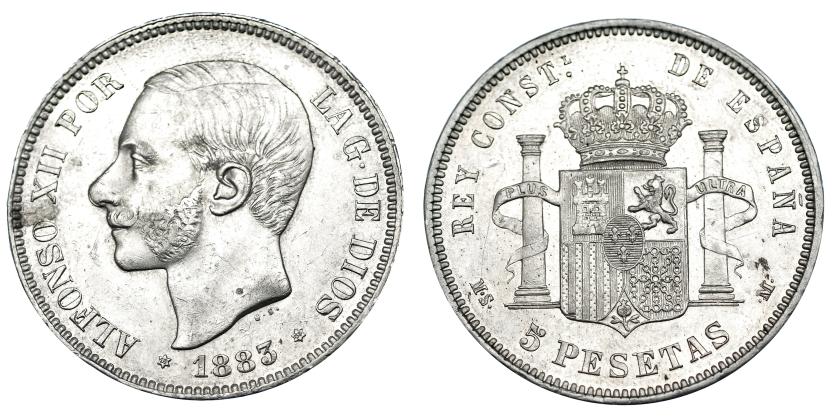 654   -  5 pesetas. 1883*18-83. Madrid. MSM. VII-89. R.B.O. MBC+/EBC-.