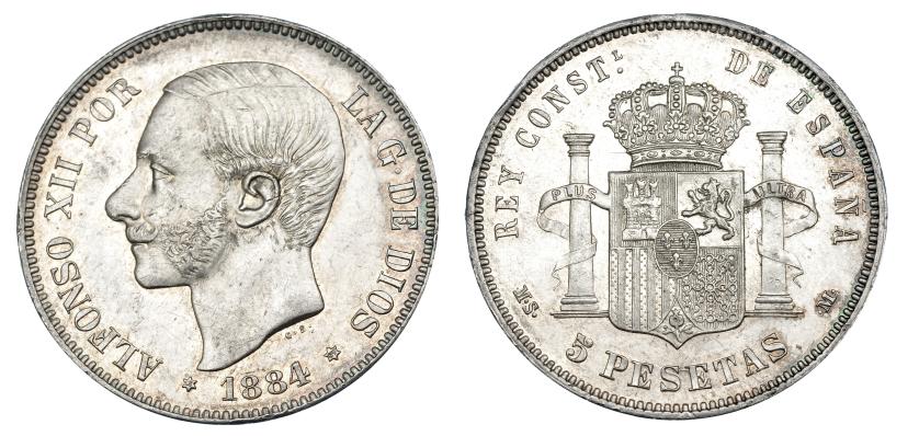 655   -  5 pesetas. 1884*18-84. Madrid. MSM. VII-90. R.B.O. EBC.
