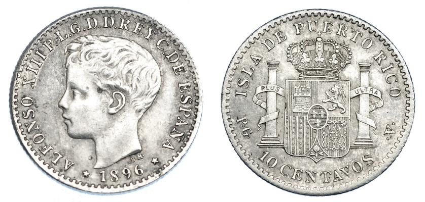 666   -  10 centavos de peso. 1896. Puerto Rico. PGV. VII-149. EBC-.