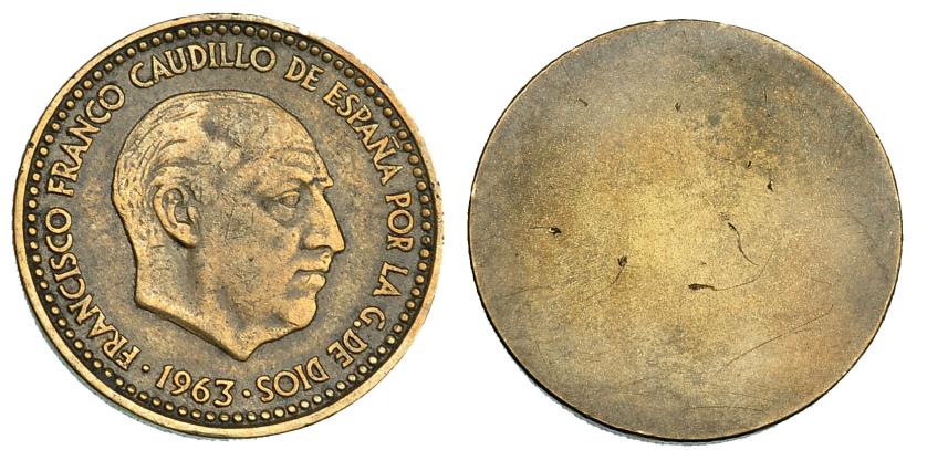 686 - Peseta. 1963. Madrid. Rev. sin acuñar. Publicada en Gaceta Numismática 135, XII-1999. MBC.