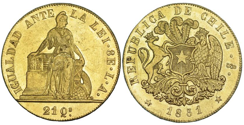 699   -  CHILE. 8 escudos. 1851. LA. KM-105. Pequeñas marcas. EBC-.