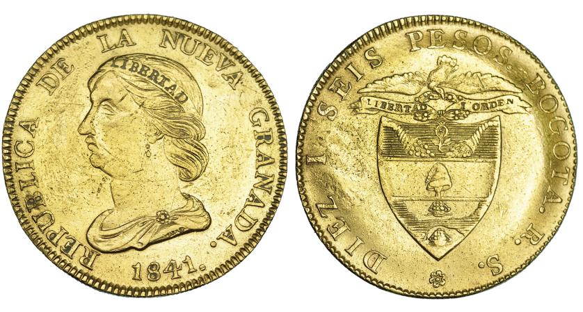 700   -  COLOMBIA. 16 pesos. 1841. Bogotá. RS. KM-94.1. Pequeñas marcas. MBC+.