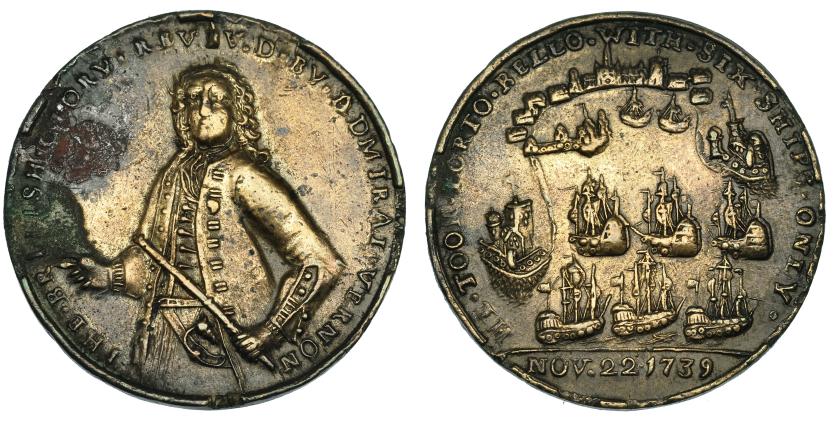 722   -  GRAN BRETAÑA. Medalla. 1739. Portobello. AE 38 mm. Oxidaciones. MBC.