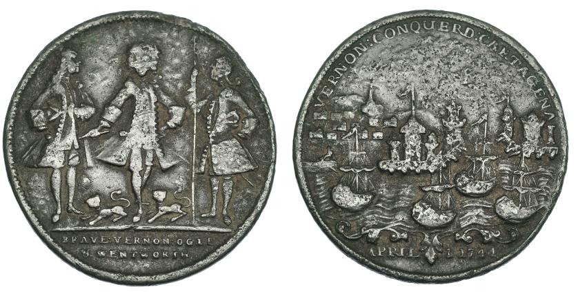 724   -  GRAN BRETAÑA. Medalla. 1741. Vernon. Cartagena. AE 38 mm. BC+.