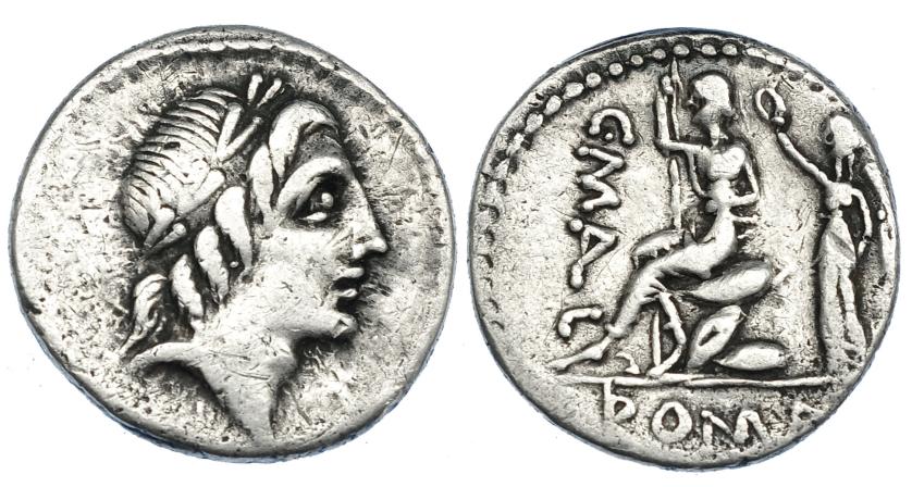 3019   -  POBLICIA. Denario. Roma (c. 91 a.C.). CRAW-335.1a. FFC-1016. Pequeñas marcas. BC+.