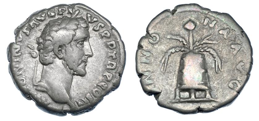 3042   -  ANTONINO PÍO. Denario. Roma (140-143). R/ Modius con espigas; ANNONA AVG. RIC-62. MBC-.