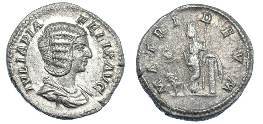 3057   -  JULIA DOMNA. Denario. Roma (211-217). R/ Cibeles con cetro y tambor; MATRI DEVM. RIC-382. EBC-/MBC-.