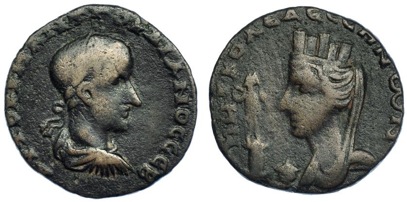 3079   -  GORDIANO III. AE-29. Edesa (Mesopotamia). R/ Busto de Tyche, delante Marsyas? RPC-VII.2. id. 2892. BC+.