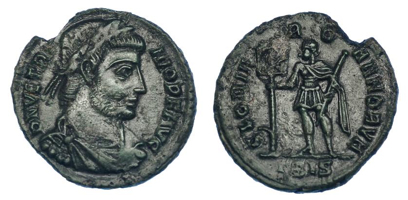 3108   -  VETRANIO. AE. Siscia (350). R/ GLORIA ROMANORVM, exergo (-)SIS. RIC-294. Rotura al borde y oxidación. MBC.