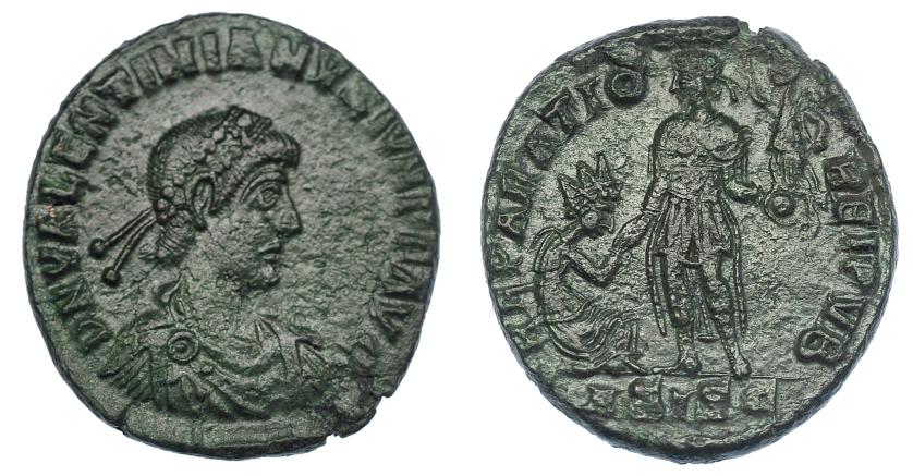 3113   -  VALENTINIANO II. AE-24. Siscia. R/ REPARATIO REI PVB, exergo ASISC. RIC-26b. Pátina verde. MBC-.