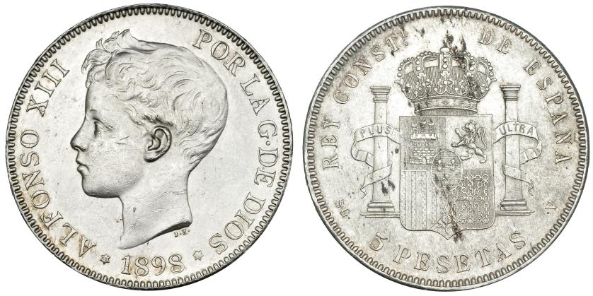 3139   -  5 pesetas. 1898. Madrid. SGV. VII-190. Marcas. EBC.