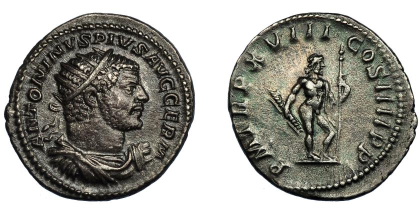 206   -  CARACALLA. Antoniniano. Roma (215). R/ Júpiter a der. con cetro y rayos; P M TR P XVIII COS IIII P P. AR 4,71 g. 23,4 mm. RIC-258A. MBC+/MBC.