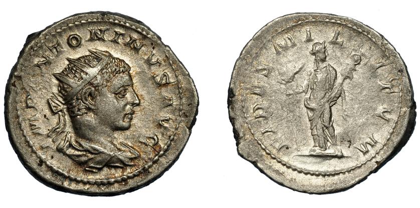 227   -  HELIOGÁBALO. Antoniniano. Roma (218-222). R/ Fides con aquila y vexillum; FIDES MILITVM. VE 4,99 g. 23,4 mm. RIC-72e. MBC-.