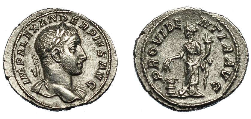 237   -  ALEJANDRO SEVERO. Denario. Roma (231-235). R/ Providentia a izq. con espigas y cornucopia, delante modio; PROVIDENTIA AVG. AR 2,90 g. 20,5 mm. RIC-250b. EBC-.