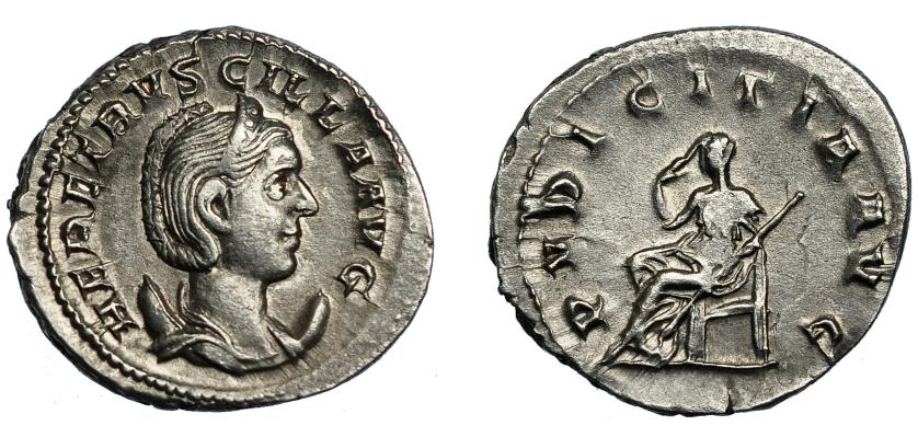 265   -  HERENIA ETRUSCILA. Antoniniano. Roma (249-251). R/ Pudicitia sentada a izq. con cetro y sujetando su velo; PVDICITIA AVG. AR 4,13 g. 23 mm. RIC-65. EBC-/MBC.