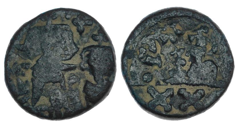 285   -  CONSTANTE II, CONSTANTINO II, HERACLIO Y TIBERIO. 1/2 follis. Cartago (659-668). AE 3,65 g. 17,3 mm. SBB-1062.